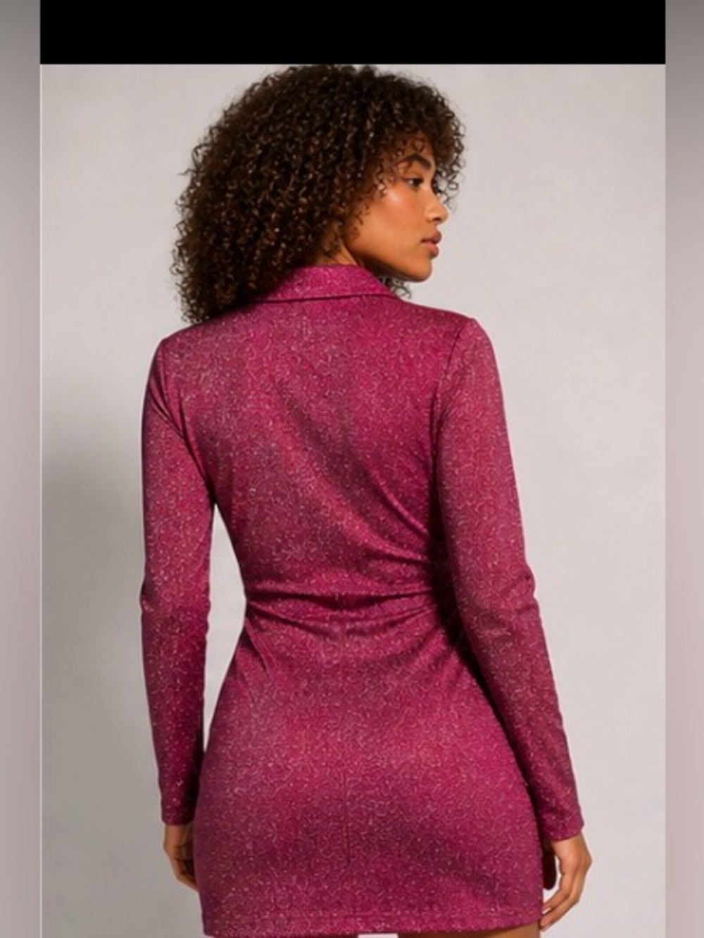Good American Pink Sparkle Metallic Ruched Mini Dress Long Sleeve Sz 2 NWT - Picture 3 of 11